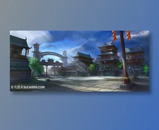 中国风CG城内街道原画图片