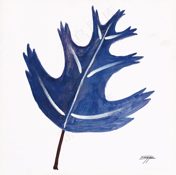 简约蓝色树叶插画