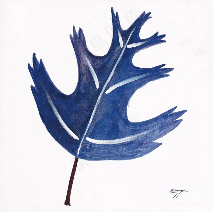 简约蓝色树叶插画