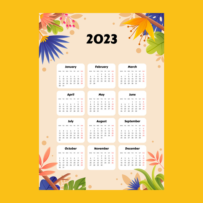 兔年2023新年日历手绘ai矢量模版下载