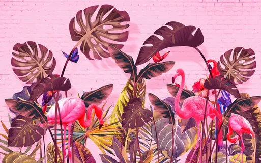 热带雨林火烈鸟背景墙