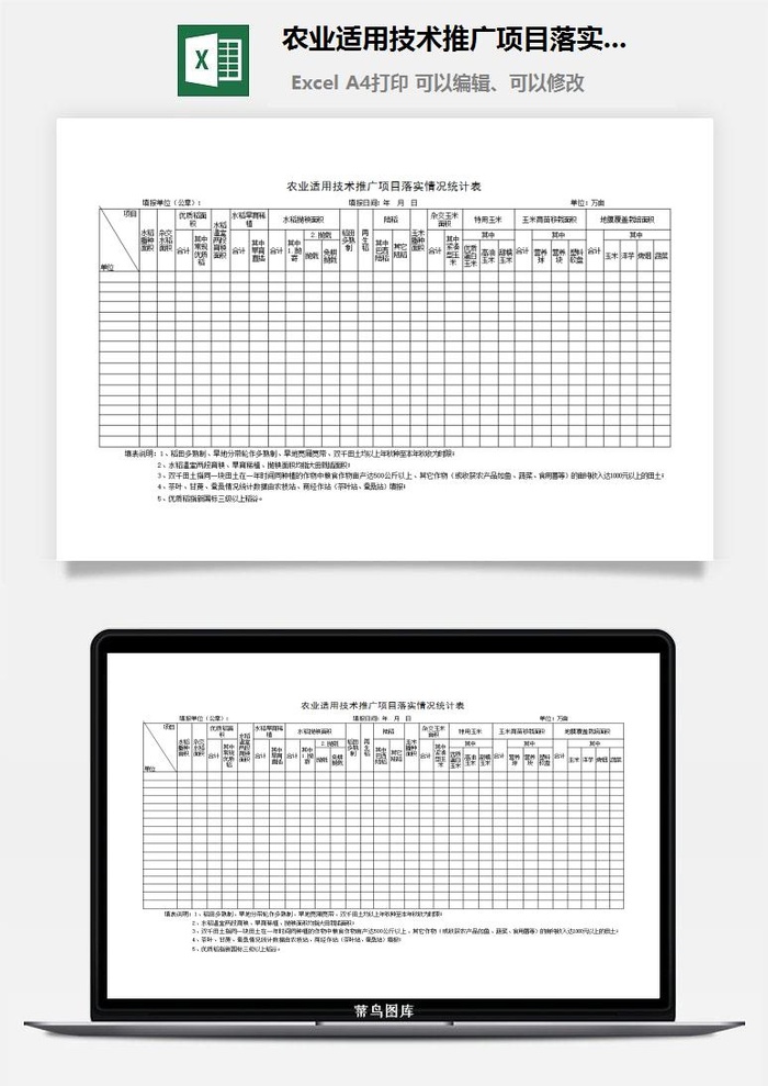 农业适用技术推广项目落实情况统计表excel模板