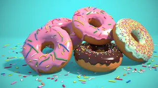 甜甜圈彩色甜点蓝色背景摄影图