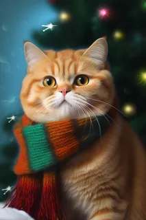 一只围着围巾的可爱猫咪橘猫圣诞氛围摄影图