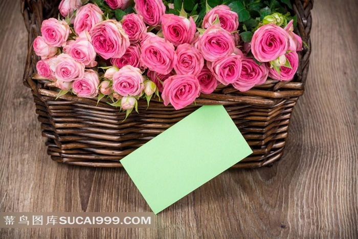 空白卡片与玫瑰花图片