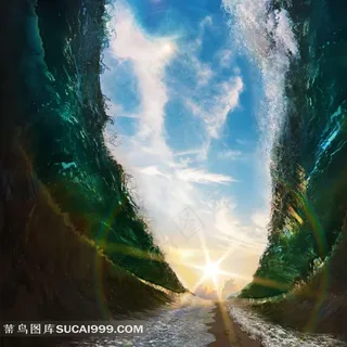 一线天海浪奇观风景图片