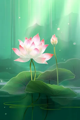 简约大气意境绿色荷花背景