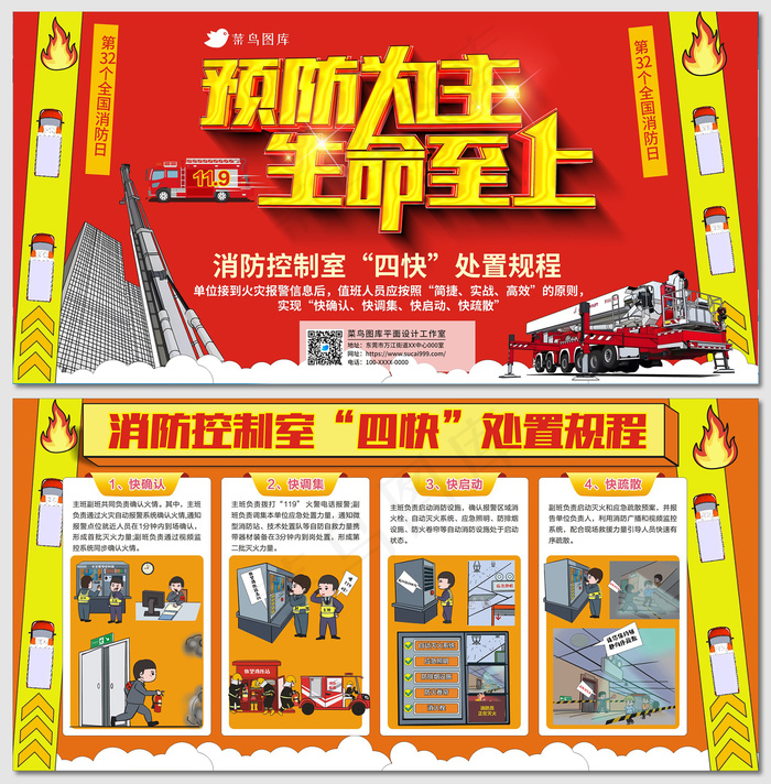 消防控制室四快处置规程消防安全教育海报