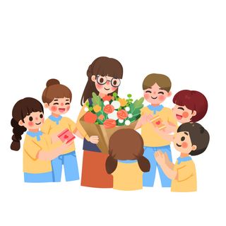 教师节同学们献花卡通人物素材