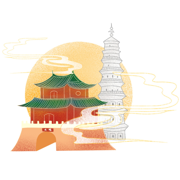 国潮风旅游建筑城市地标景区北京上海插图插画元素素材设计模板psd模版下载