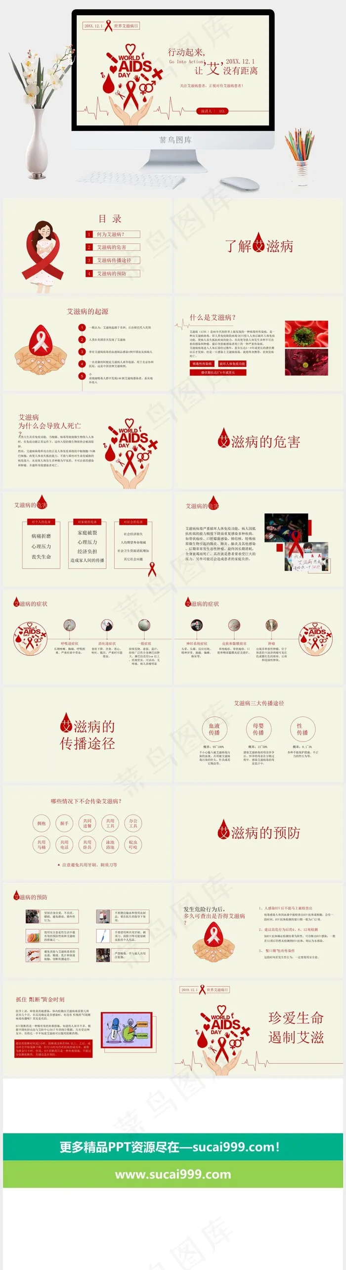 世界艾滋病日公益宣传介绍防治ppt模版