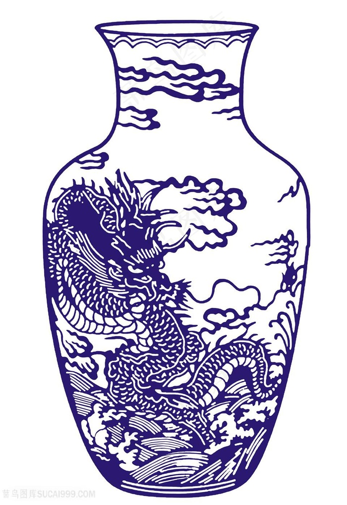 祥龙云彩花瓶国粹青花瓷中国风图片