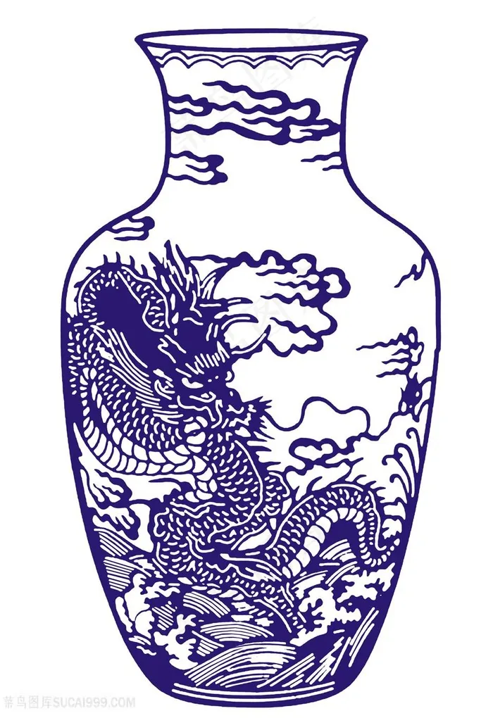祥龙云彩花瓶国粹青花瓷中国风图片