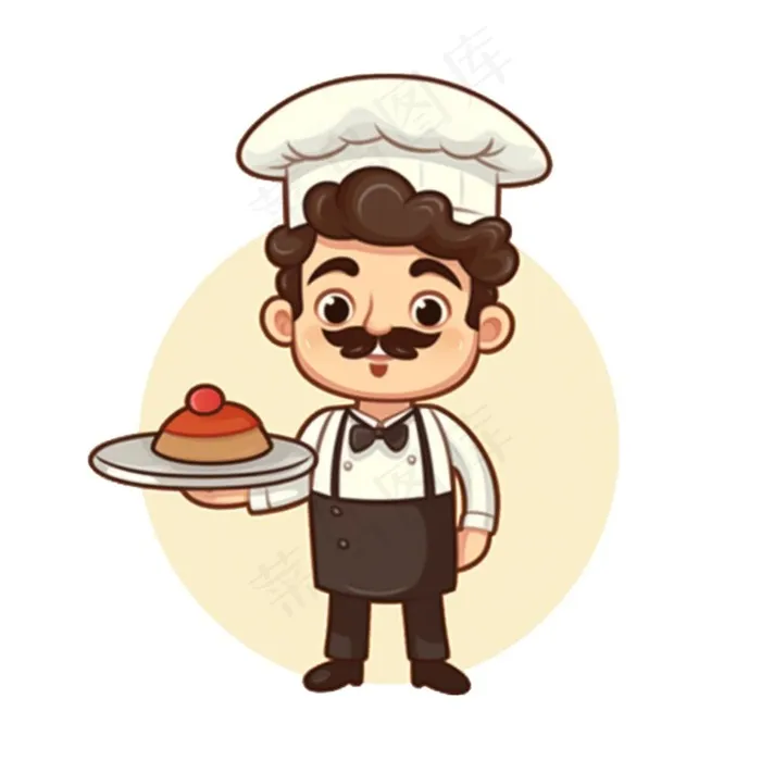 厨师端着菜品卡通插画免抠(1024x1024)
