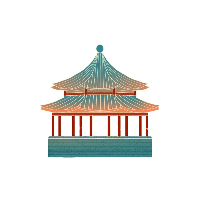 复古中国风国潮古建筑插画手绘高楼古塔PSD素材亭子png免抠图psd模版下载