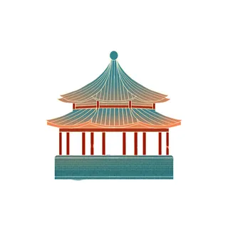 复古中国风国潮古建筑插画手绘高楼古塔PSD素材亭子png免抠图