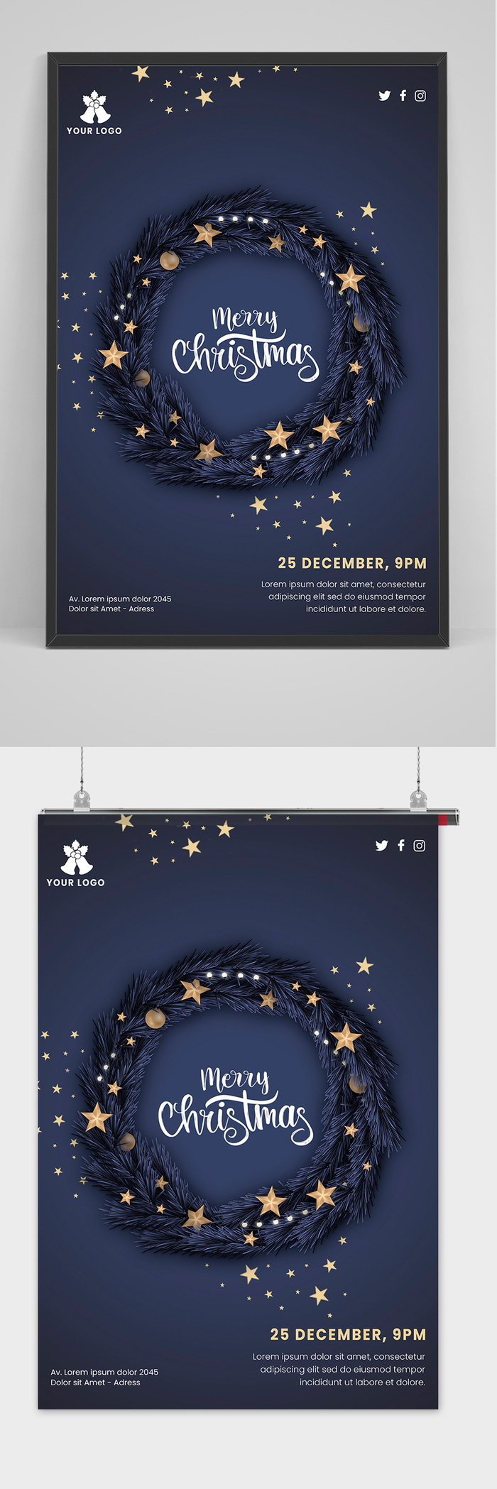 简约圣诞节圣诞狂欢夜酒吧海报