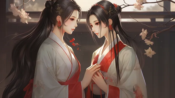 古风少女姐妹国风插画素材(x)