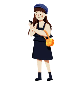 扁平简约女生看手机人物元素