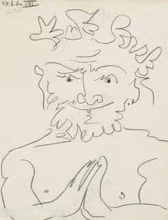 毕加索素描线描老人装饰画