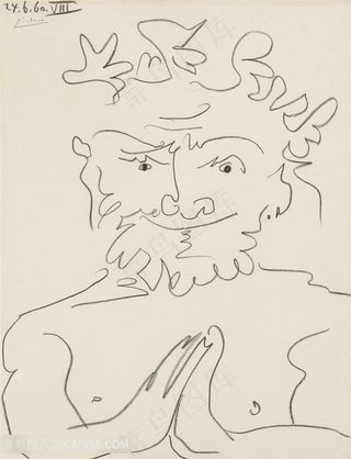 毕加索素描线描老人装饰画