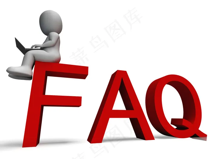 坐在FAQ图标上的3D小人图片