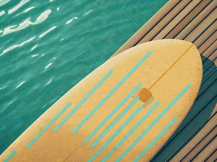 海边清爽扁平条纹插画手绘，海浪夏日