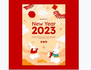 兔年新春卡通海报矢量模板,兔年新春,新年快乐,新年大吉