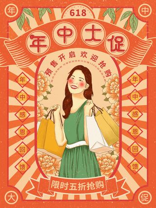 电商618年中大促预售活动宣传促销折扣海报展板PSD设计素材