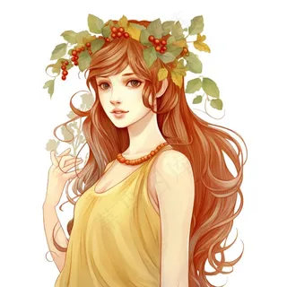 戴花环的黄裙少女插画免抠