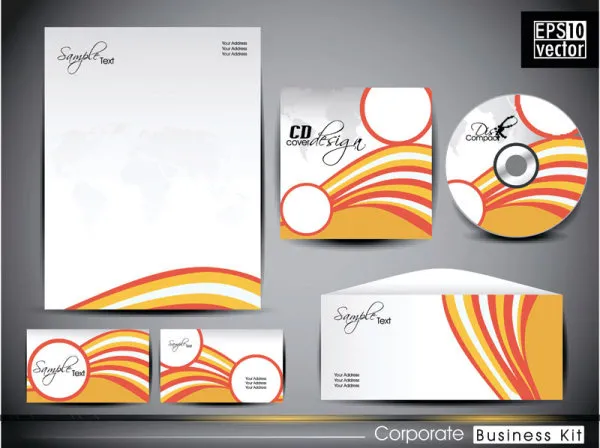 潮流时尚现代包装设计CD套信封名片信纸笔矢量素材EPS格式eps,ai矢量模版下载