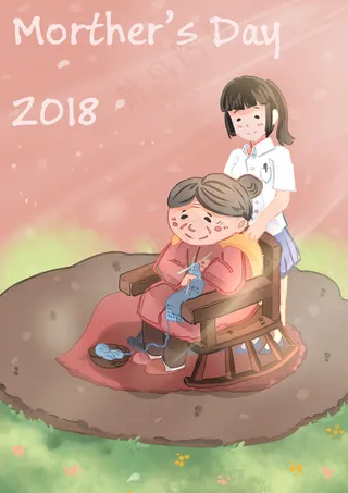 手绘卡通母亲节插画漫画素材