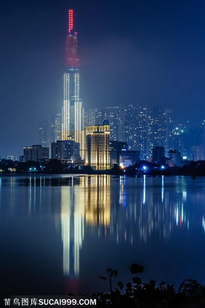 最高楼城市水中倒影唯美背景图