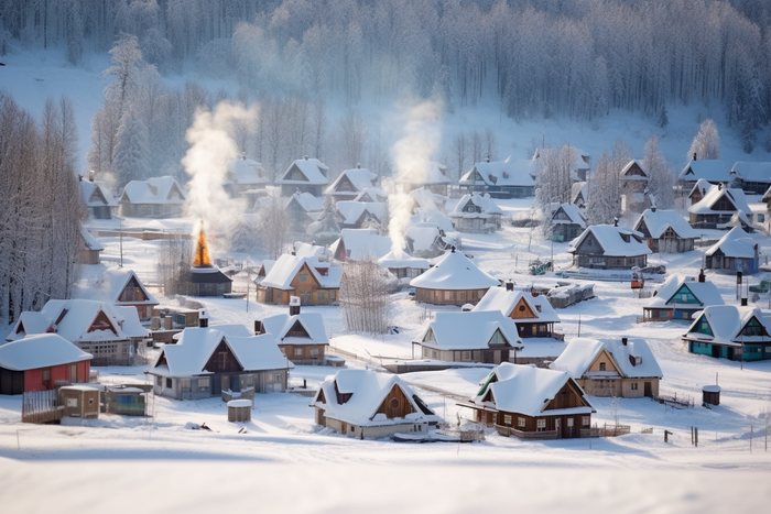 冬季的新疆禾木雪景风光摄影图