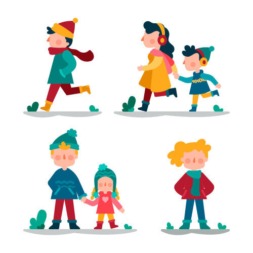 冬天服饰服装冬装穿冬装保暖冬季卡通人物男女装Ai矢量图片素材