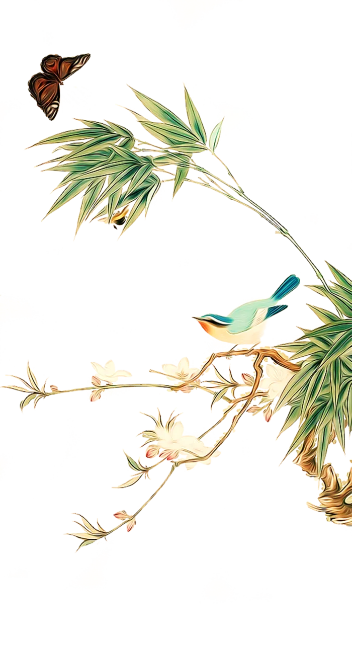 竹叶素材免扣花鸟素材