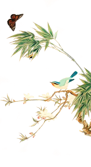 竹叶素材免扣花鸟素材
