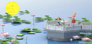 c4d人物3d荷花荷叶荷塘月色