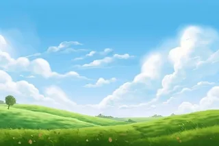 春天的蓝天白云草原很美背景图