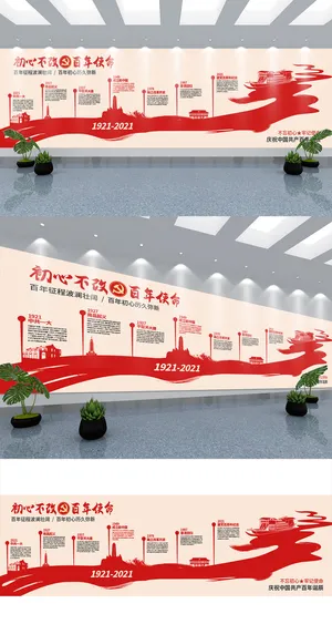 创意大气党史百年历程建党百年宣传党建文化墙