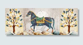 三联花树大马装饰画