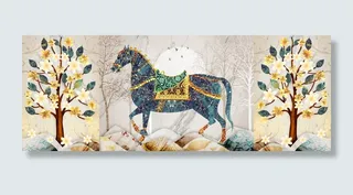 三联花树大马装饰画