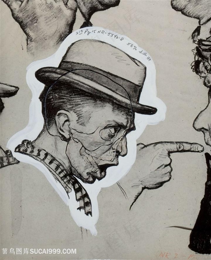 诺曼 · 洛克威尔手绘戴帽子男装饰画