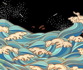 中国风国潮插画海浪波浪背景装饰浪花图案元素
