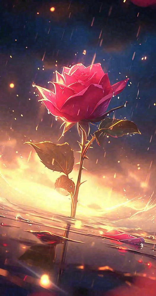 海平面上渐变落日前的一支粉色玫瑰花鲜花花朵，鲜艳爱情(800x1520)