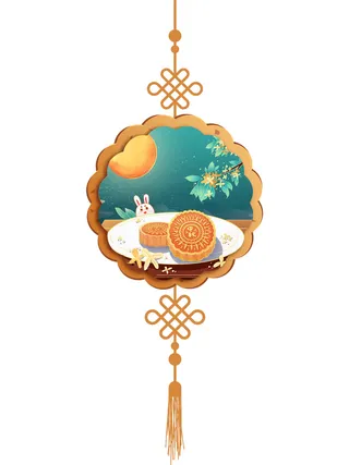 手绘蓝色复古中秋节新颖图月饼素材