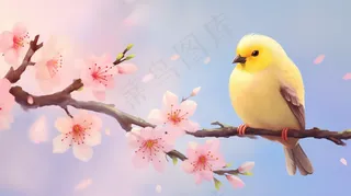 冬季梅花桃花上的小鸟插画素材