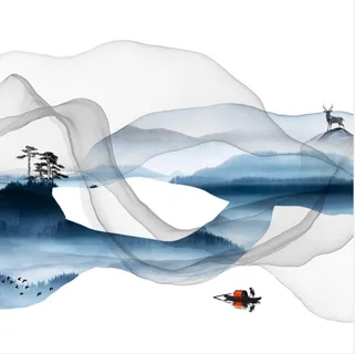 轻奢北欧现代简约大气吉祥鸿运当头招财麋鹿山水一帆风顺波浪波纹装饰画