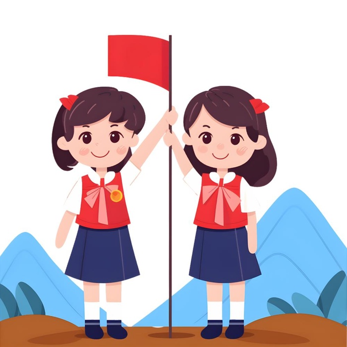 拿着旗帜的学生们免抠(1900x1900)