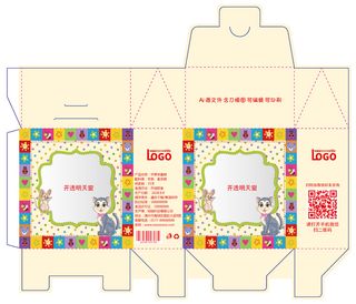 包装盒礼品卡通卡扣盒展开刀板图